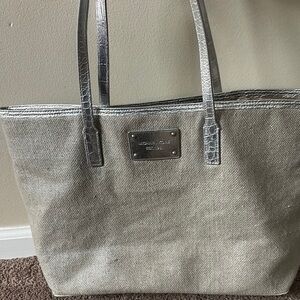 Michael Kors Silver and Tan Tote Bag